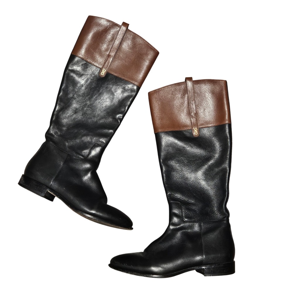 Cole Haan Grand OS‎ Tall Women's Black Brown Leather Riding Boots Size 8.5 B